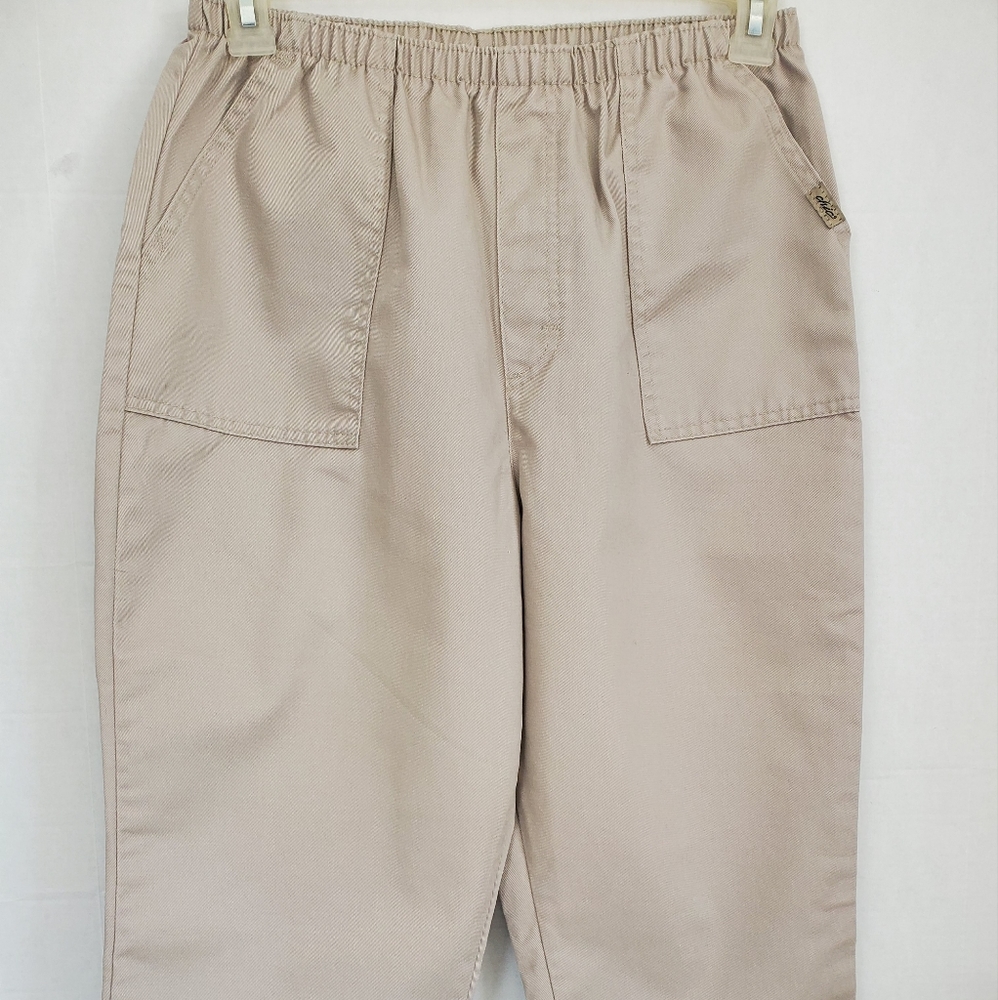 Vintage Chic elastic waist capri pants with front pockets tan